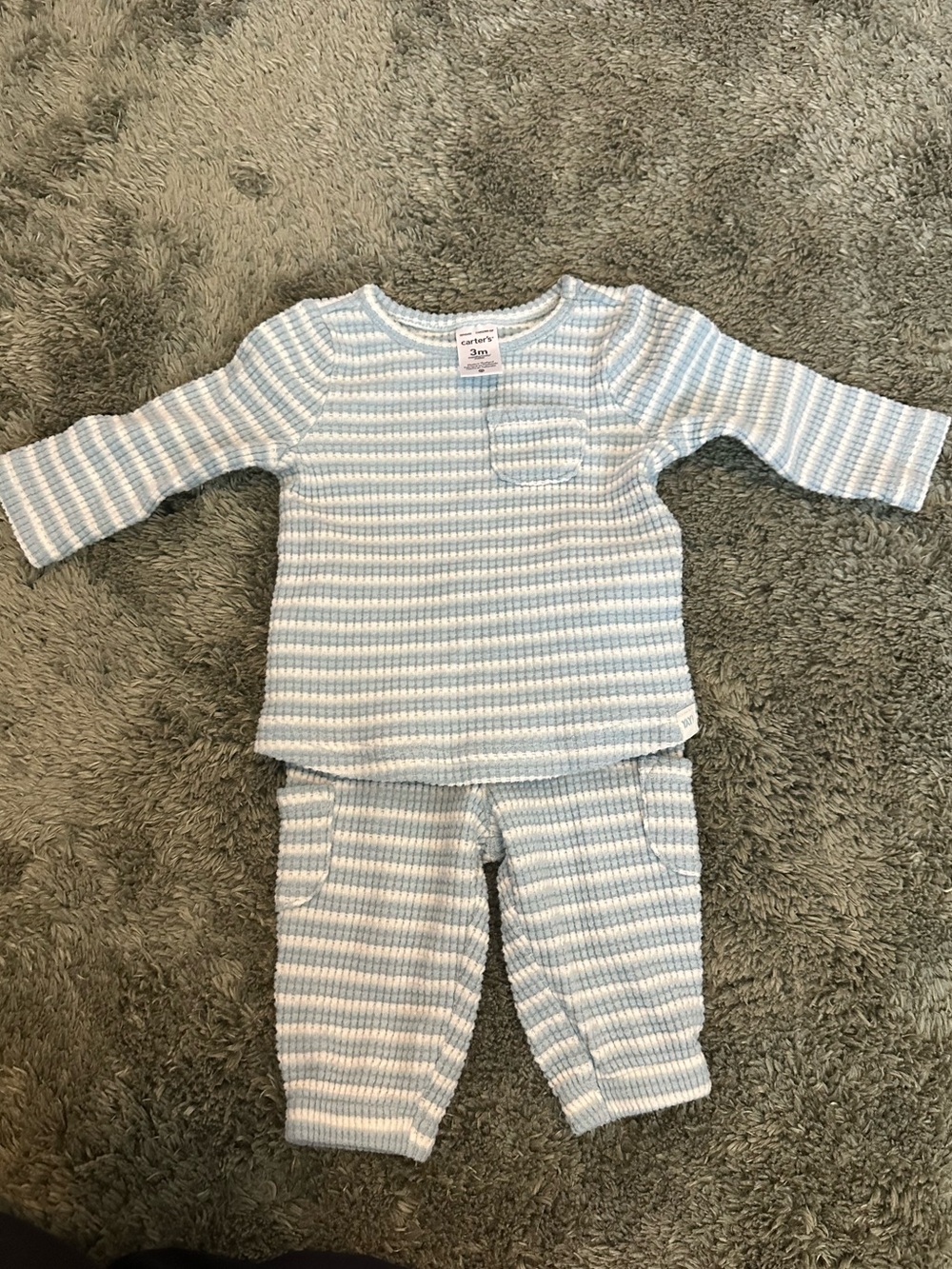 Carter's Light Blue & White Striped Knit Pajama Set